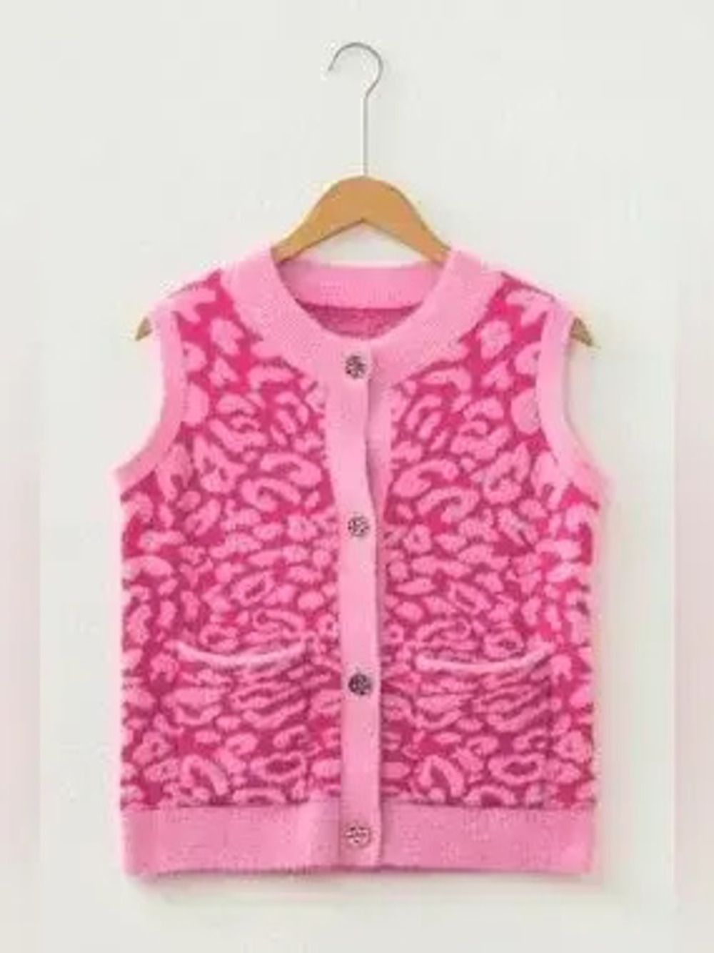 Leopard Button-Down Fuzzy Sweater Vest - Picture 6 of 9
